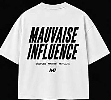 Tee Mauvaise Influence, blanc, écriture noire, dos